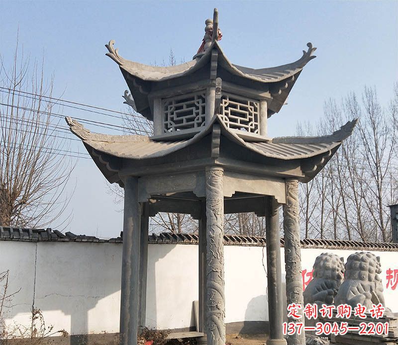 石狮双层户外凉亭石雕 (2)