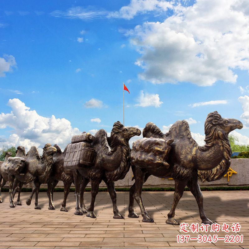 石狮丝绸之路骆驼队仿铜景观雕塑
