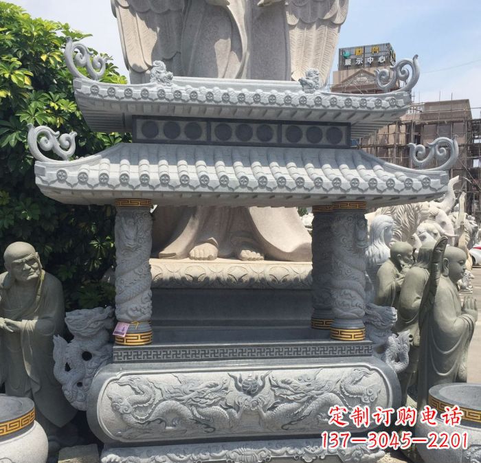 石狮寺庙景观仿古香炉石雕 (2)