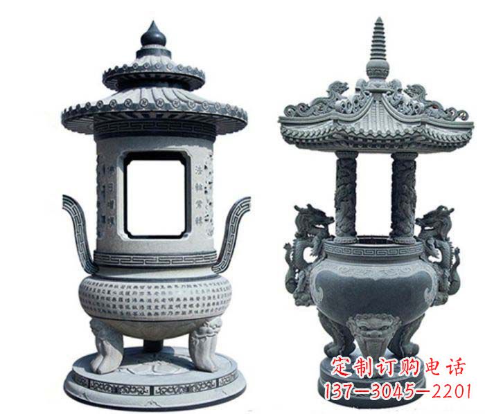 石狮寺庙景观仿古香炉石雕