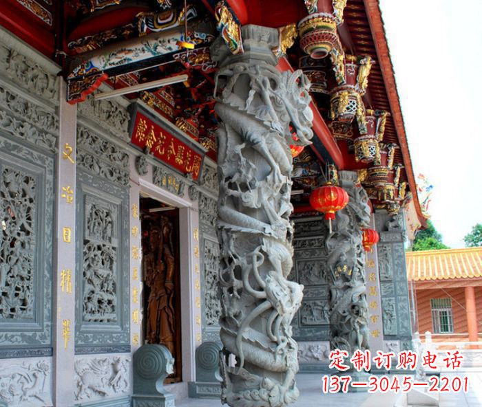 石狮寺庙景观龙柱石雕