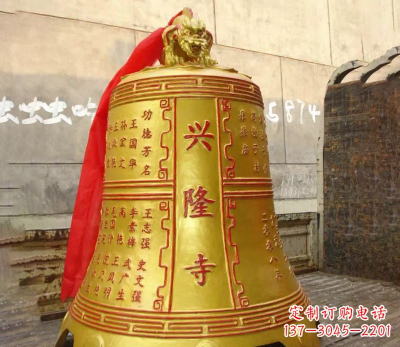 石狮寺庙景观铜钟雕塑