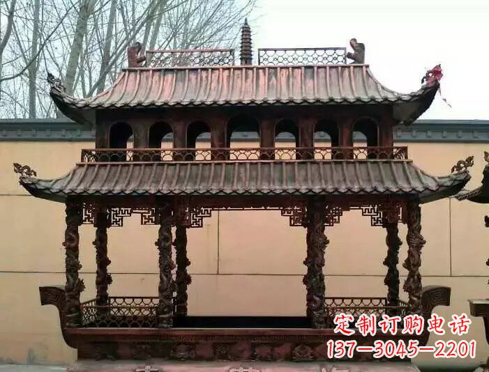 石狮寺庙香炉铜雕 (3)