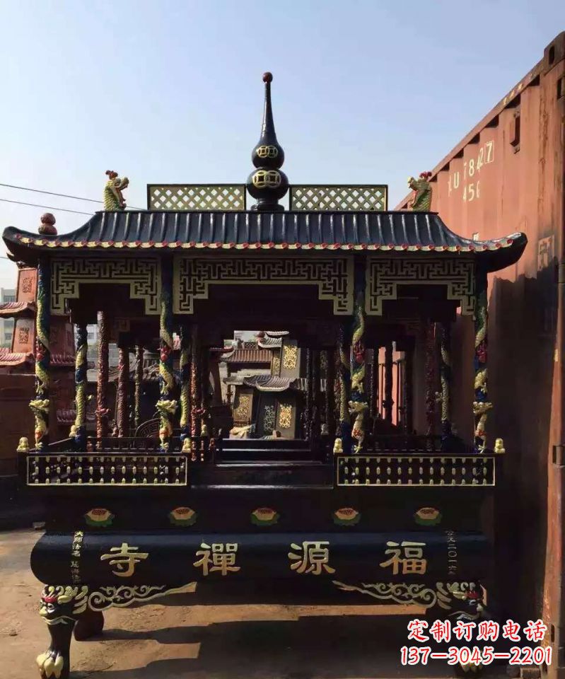 石狮寺庙香炉铜雕 (2)