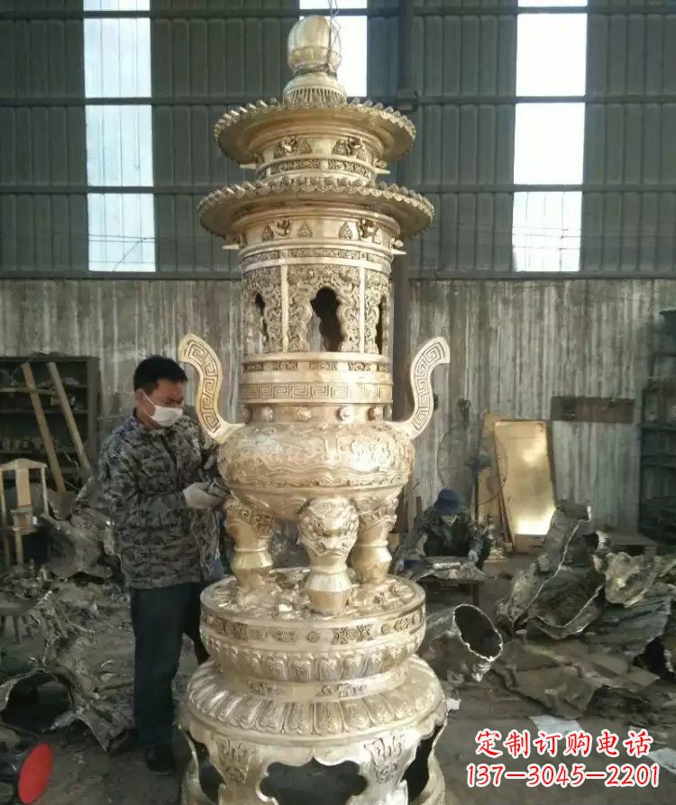 石狮寺庙香炉铜雕 (5)