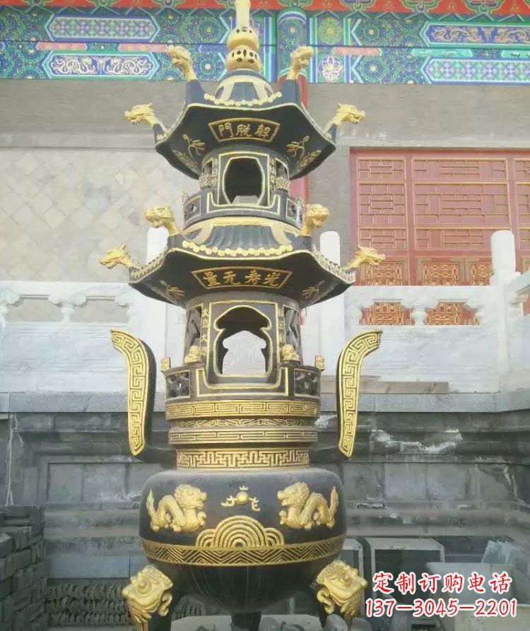 石狮寺庙香炉铜雕_1