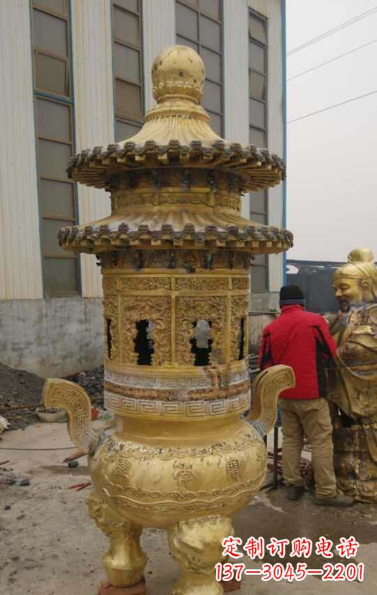 石狮寺庙香炉铜雕塑