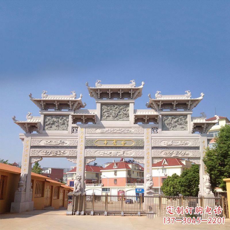 石狮寺院大门石雕牌楼
