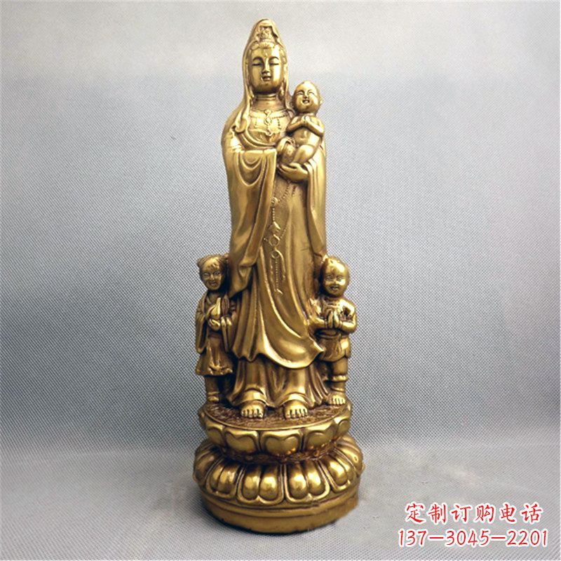 石狮送子观音纯铜雕塑