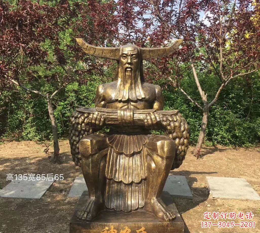 石狮铜雕古代神农氏人物雕塑