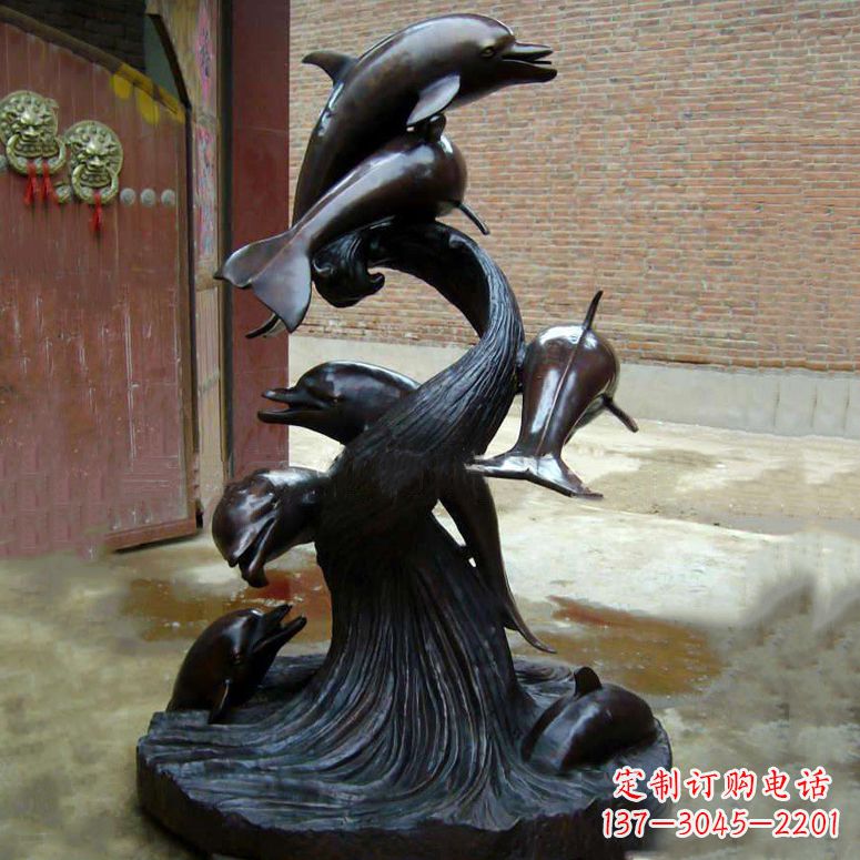 石狮铜雕海豚景观雕塑
