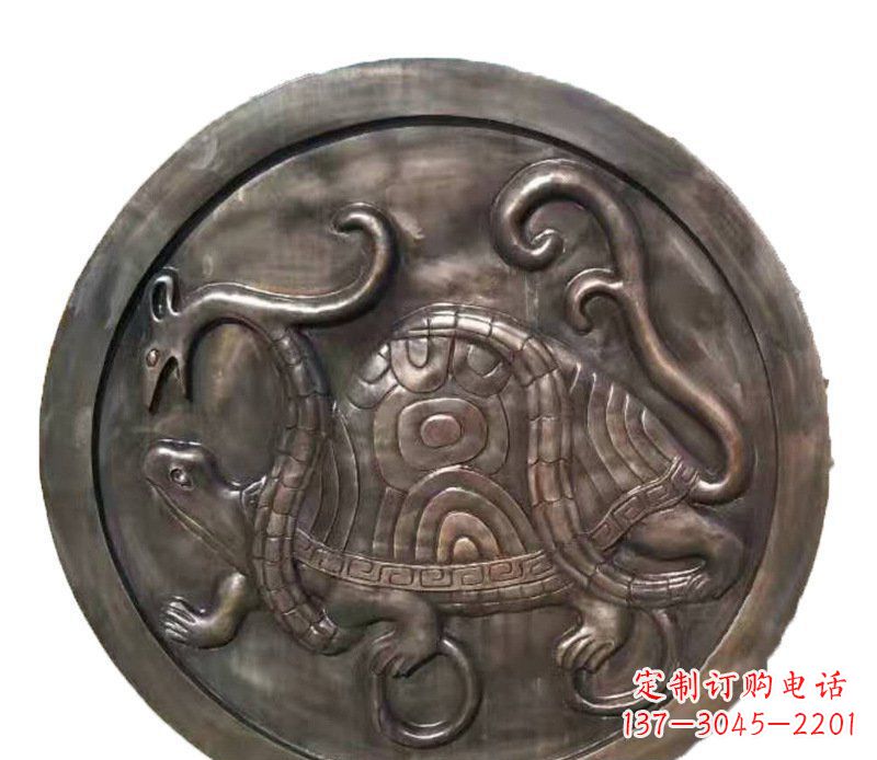 石狮铜雕乌龟与蛇壁画摆件