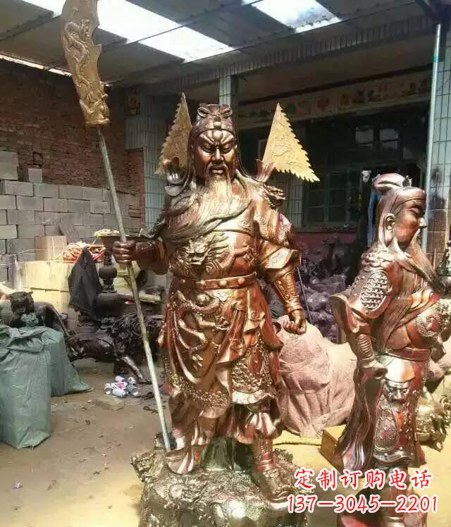 石狮铜雕武财神持刀关公雕塑