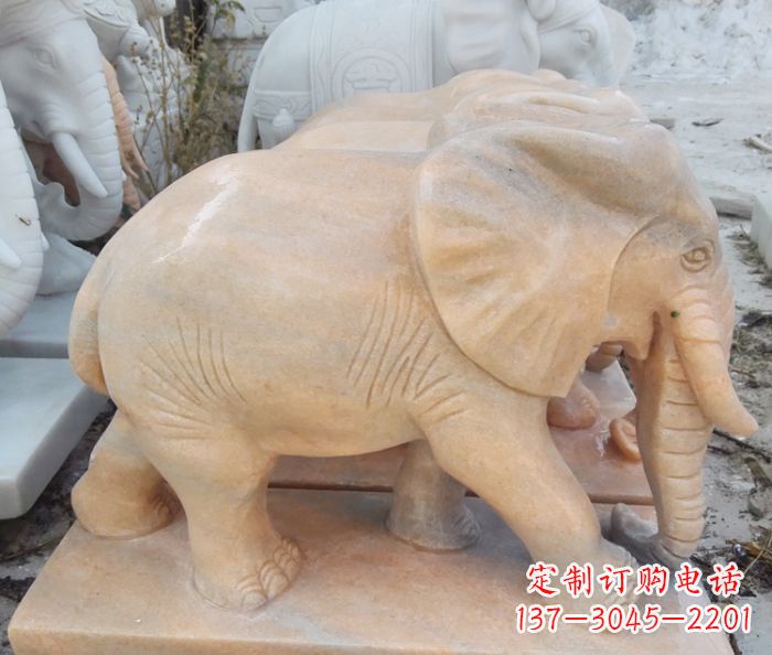 石狮晚霞红吉祥如意大象石雕 (3)