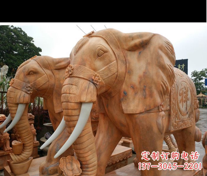 石狮晚霞红吉祥如意门口镇宅招财大象石雕 (3)