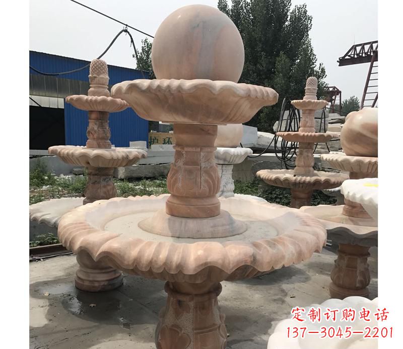 石狮晚霞红景观风水球雕塑