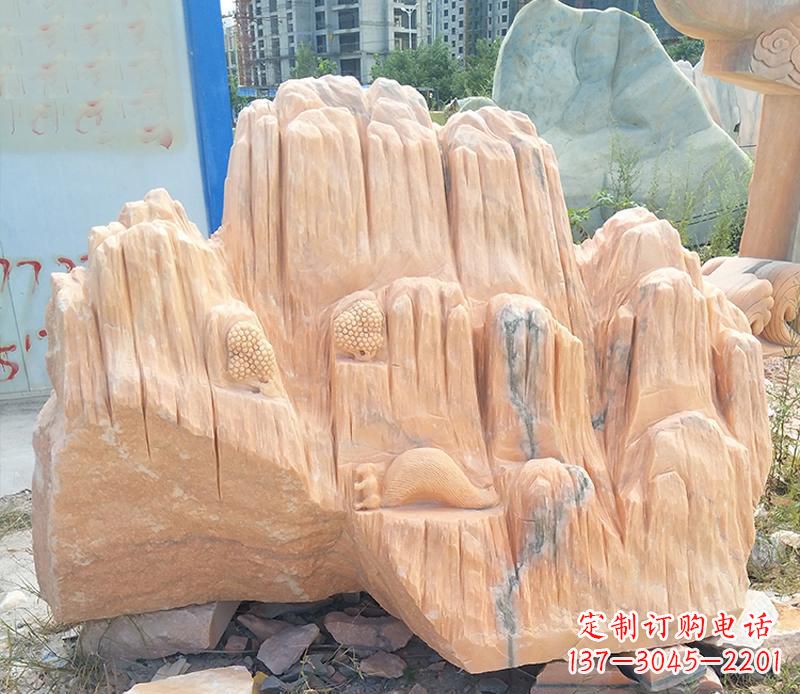 石狮晚霞红景观假山雕塑