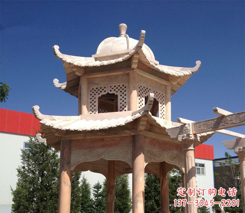 石狮晚霞红景观凉亭雕塑