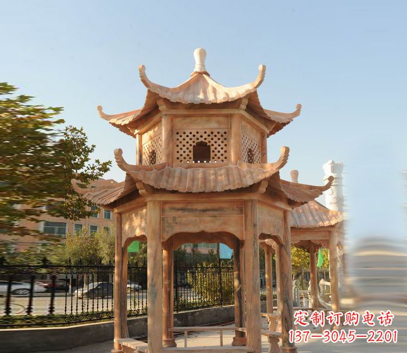 石狮晚霞红景区休息凉亭
