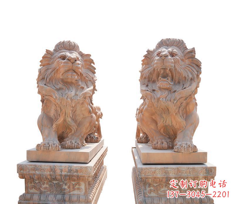石狮晚霞红欧式狮子雕塑