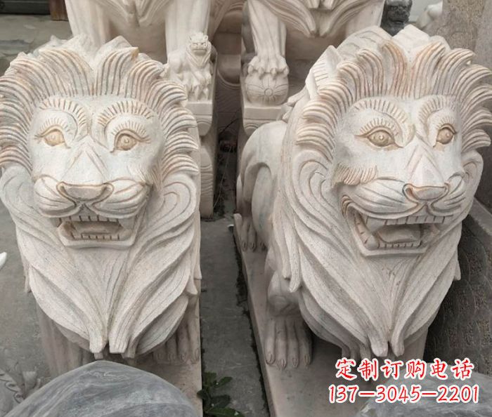 石狮晚霞红欧式狮子石雕 (2)