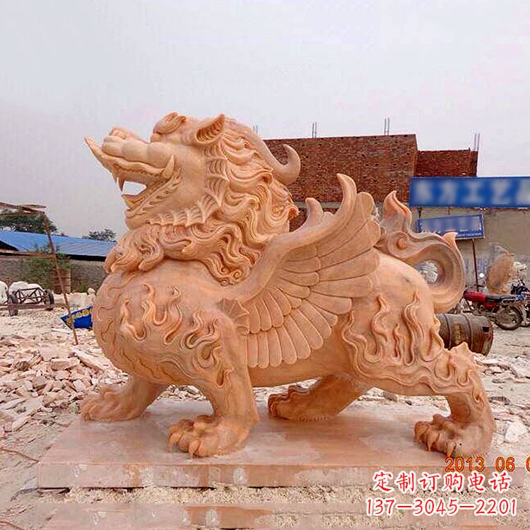 石狮晚霞红貔貅雕塑