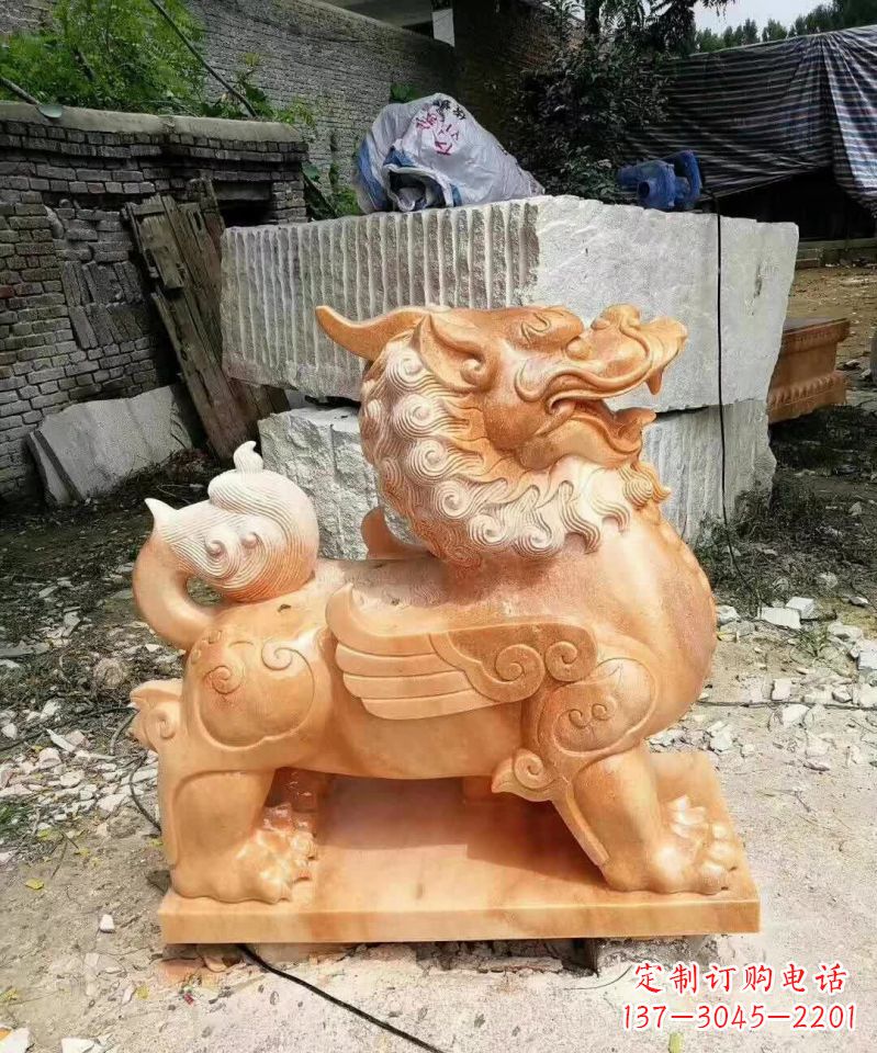 石狮晚霞红貔貅雕塑1