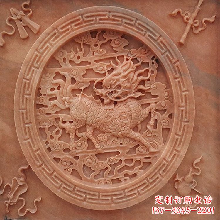 石狮晚霞红麒麟建筑装饰壁画