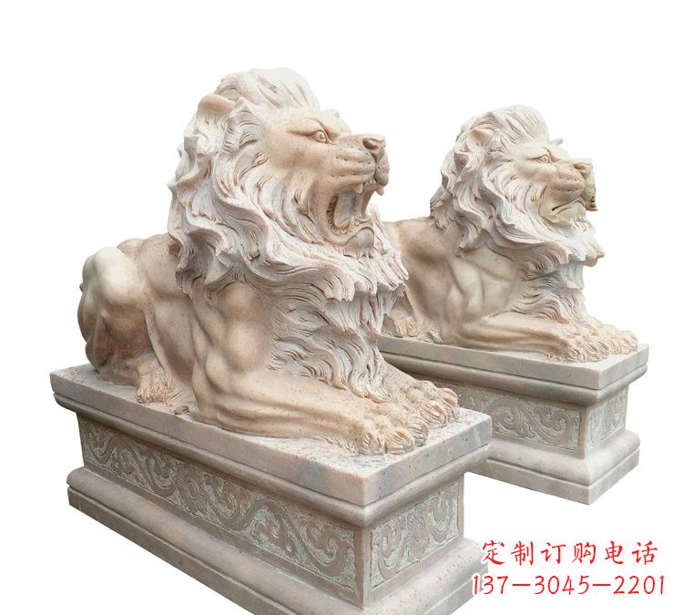 石狮晚霞红石材欧式狮子