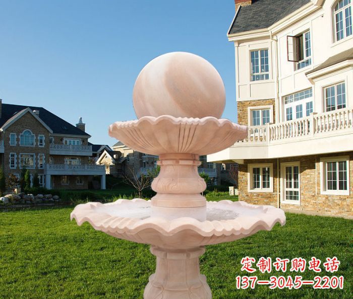 石狮晚霞红双层风水球公园喷泉石雕