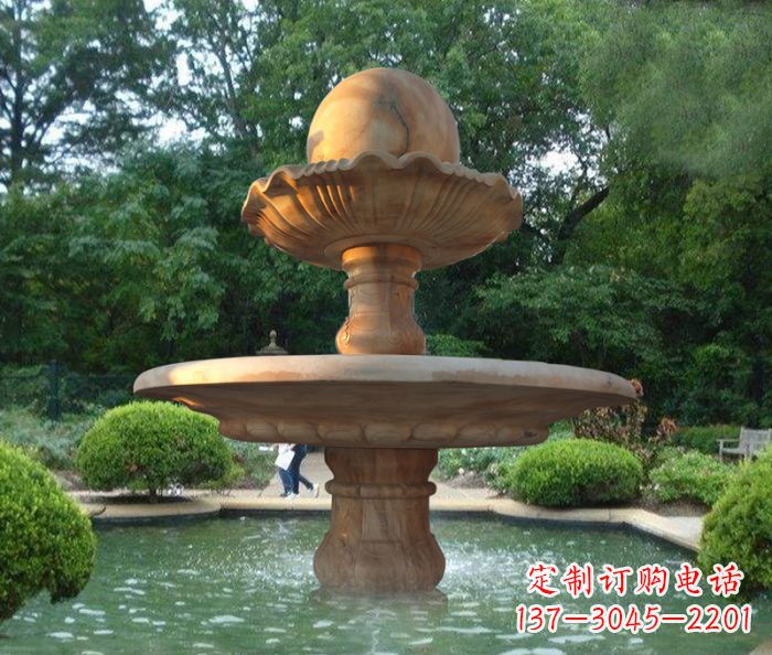 石狮晚霞红双层风水球喷泉公园石雕