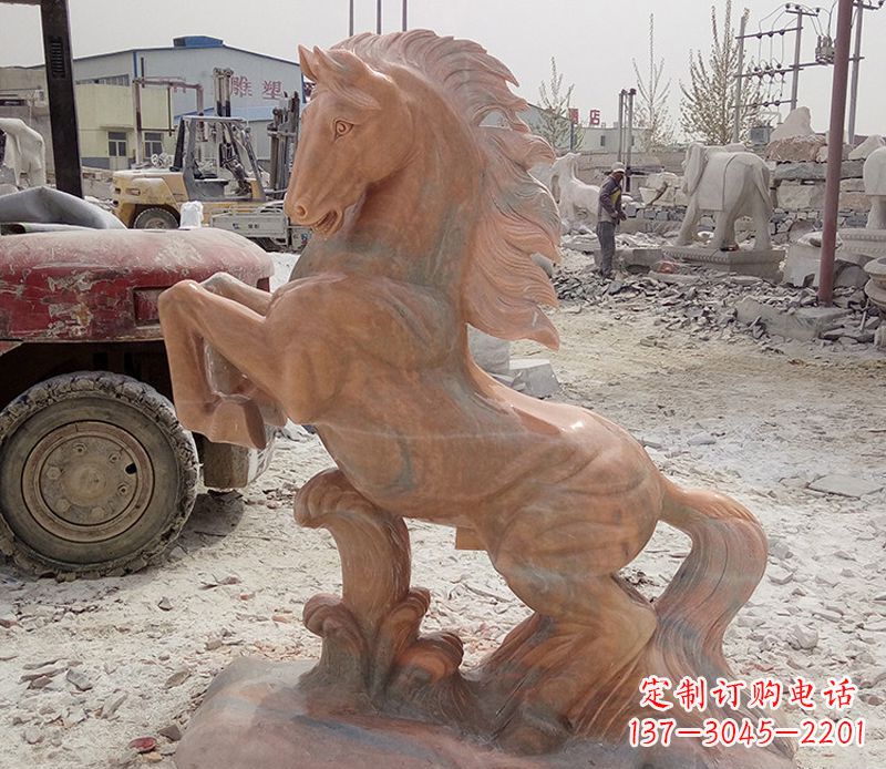 石狮晚霞红踏浪奔马石雕