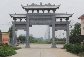 石狮艺术雕塑牌坊精美装饰农村的美丽