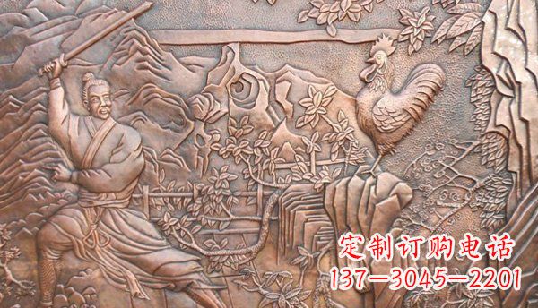 石狮闻鸡起舞黄铜壁画铜浮雕
