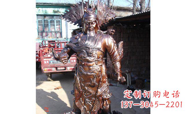石狮武财神持刀关公铜雕 (3)