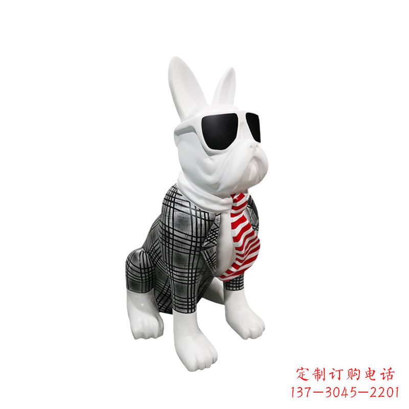 石狮系领带戴墨镜的狗雕塑,商场超市美陈斗牛犬摆件