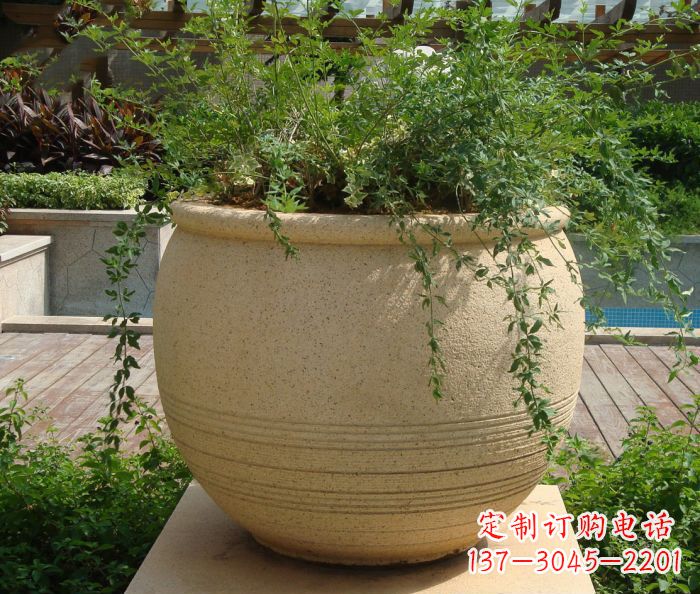 石狮小区景观大理石花盆石雕 (2)