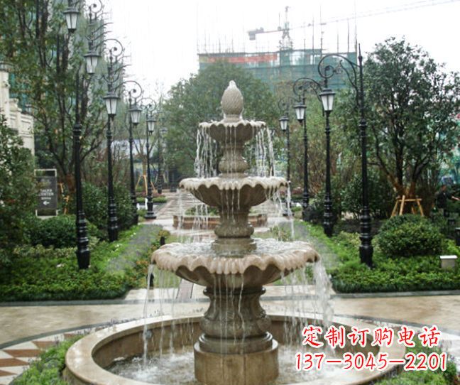 石狮小区景观大理石喷泉石雕 (4)