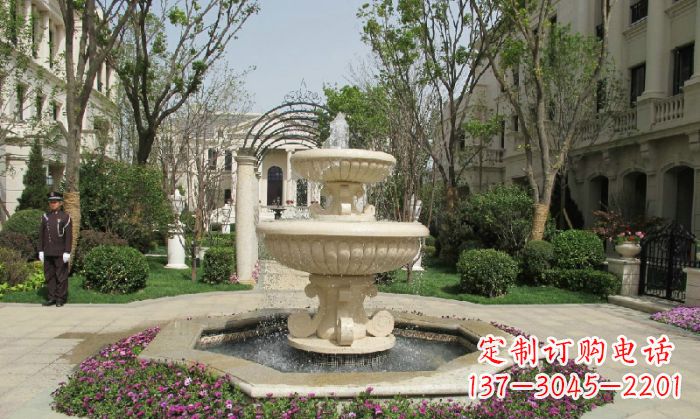 石狮小区景观大理石喷泉石雕 (7)