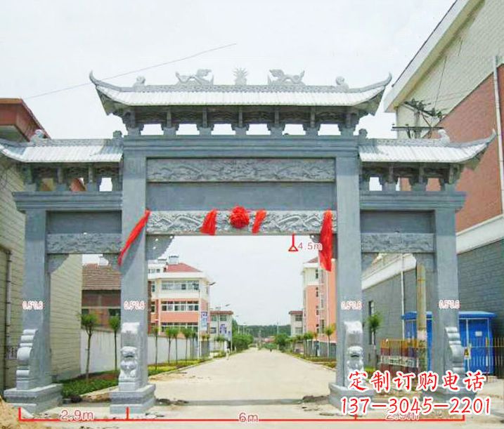 石狮小区三门牌坊石雕
