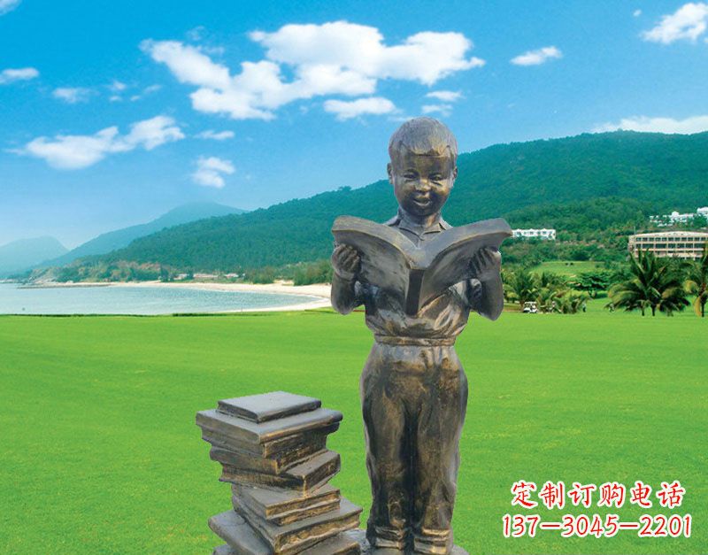 石狮校园看书的小男孩雕塑
