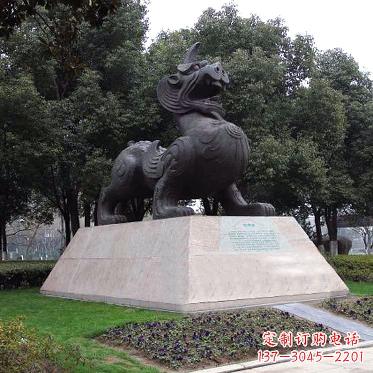 石狮獬豸神兽雕塑-公园上古神兽景观雕塑