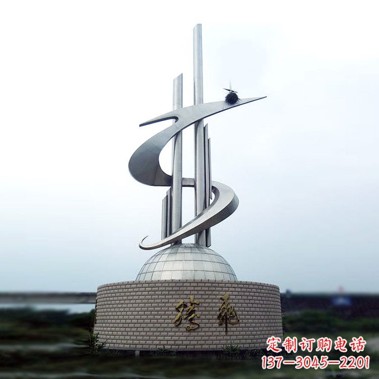 石狮学校企业腾飞龙形不锈钢景观雕塑
