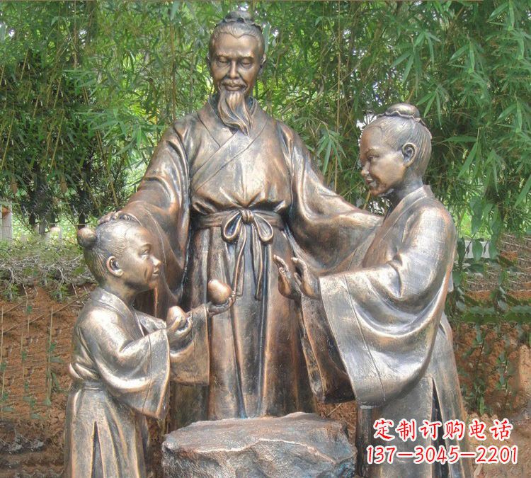 石狮寓言故事铜雕_孔融让梨