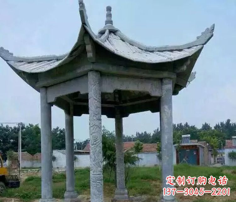 石狮园林仿古六角凉亭景观石雕