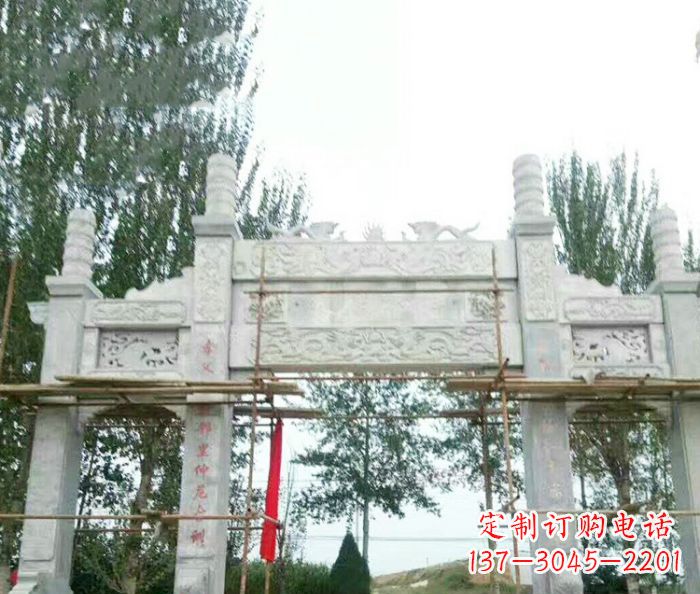 石狮园林仿古三门牌坊石雕 (3)