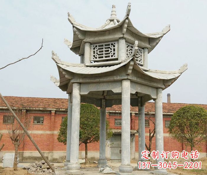 石狮园林仿古双层石雕凉亭 (2)