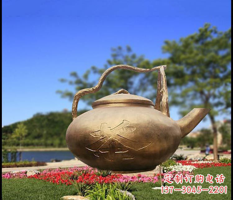 石狮园林景观茶壶铜雕