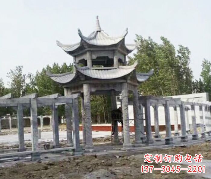 石狮园林景观多层凉亭石雕 (2)