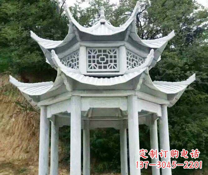 石狮园林景观多层凉亭石雕